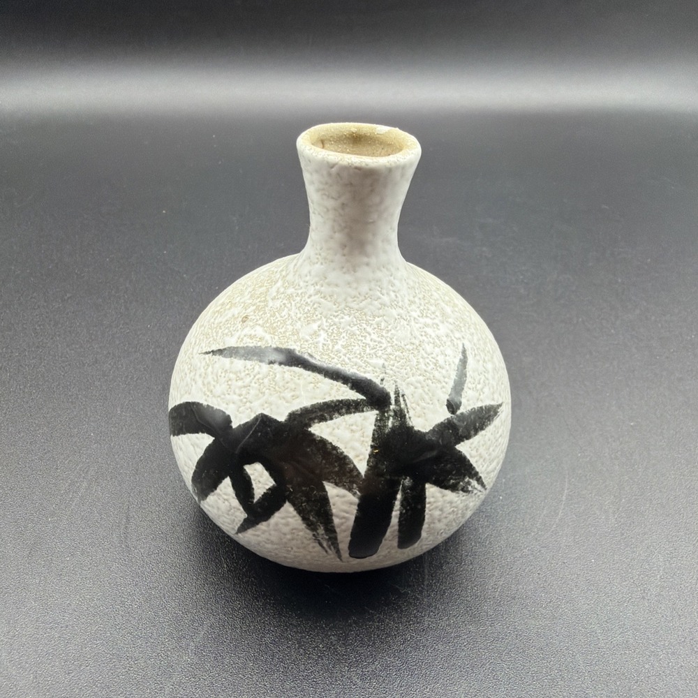 Vtg Otagiri OMC Japan MCM Pottery Bud Vase Speckled With Glossy Black Bamboo